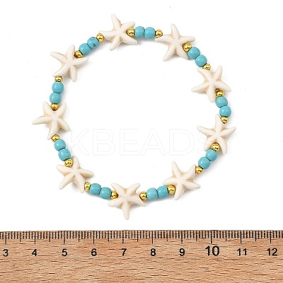 Synthetic Turquoise & Brass Beads Stretch Bracelets for Women Men BJEW-JB13877-03-1