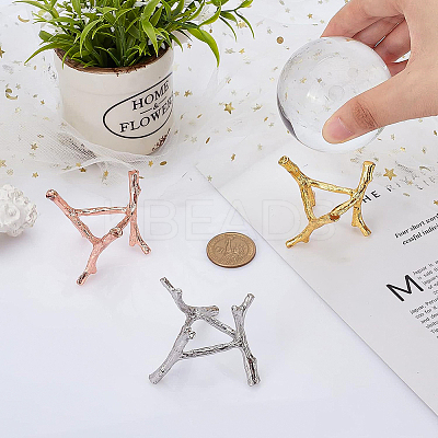 3Pcs 3 Colors Branch Crystal Ball Display Stand Alloy Metal Base ODIS-BC0001-09-1