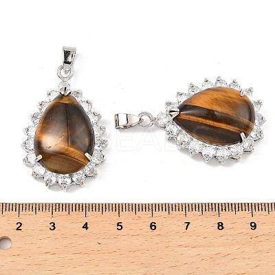 Natural Tiger Eye & Rhinestone Pendants G-K338-31P-09-1
