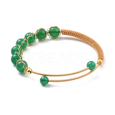 Natural Green Agate Beaded Cuff Bangle BJEW-A122-02C-1