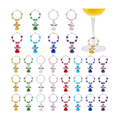 32Pcs 8 Colors Glass Angel Wine Glass Charms AJEW-PH01651-1