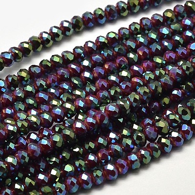 Faceted Rondelle Half Rainbow Plated Electroplate Glass Beads Strands EGLA-J134-3x2mm-HR29-1