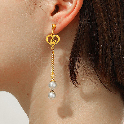Retro Heart Tassel 201 Stainless Steel Stud Earrings LE0057-1