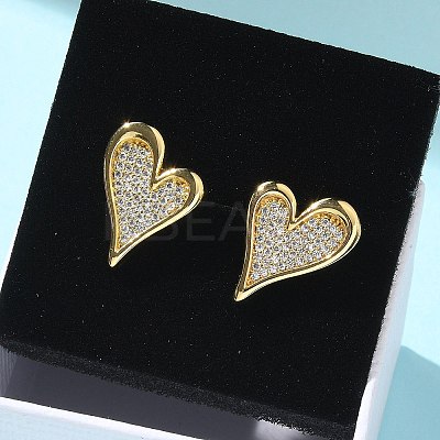 Brass Micro Pave Clear Cubic Zirconia Stud Earrings for Women LS-EJEW-U034-01G-02-1