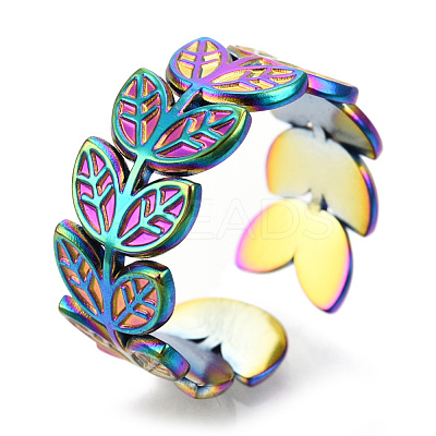 304 Stainless Steel Leaf Cuff Rings RJEW-N038-110M-1