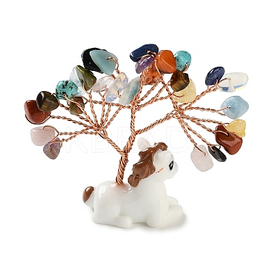 Natural Tiger Eye & Rose Quartz & Amethyst Chips Tree of Life Decorations DJEW-A017-01L-1