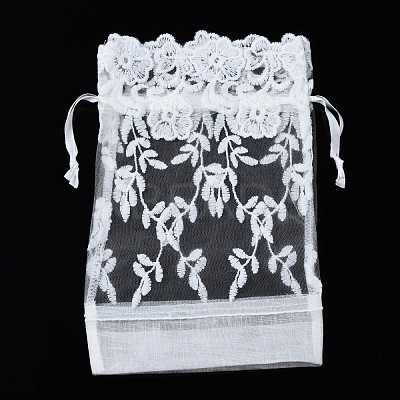 Polyester Lace & Slub Yarn Drawstring Gift Bags OP-Q053-008-1
