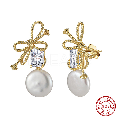 925 Sterling Silver Bowknot Stud Earrings EJEW-Z041-03G-1