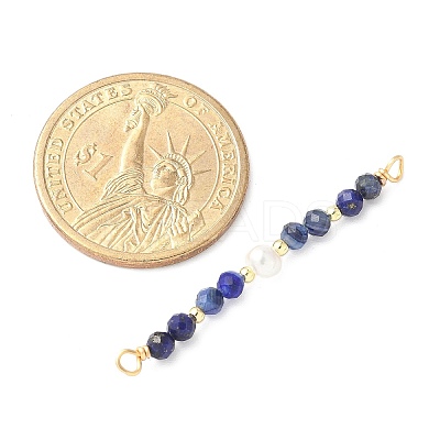 Faceted Round Natural Lapis Lazuli & Kyanite & Potato Natural Cultured Freshwater Pearl Beaded Connector Charms PALLOY-JF03531-02-1