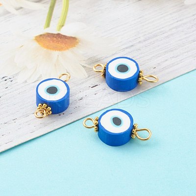Flat Round with Evil Eye Polymer Clay Links Connectors PALLOY-JF00719-1