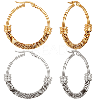 2 Pairs 2 Colors 304 Stainless Steel Mesh Chains Hoop Earrings EJEW-BBC0001-73B-1