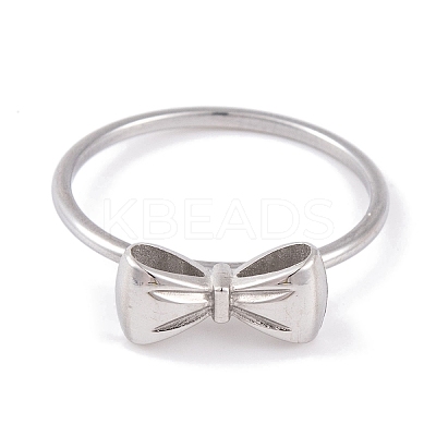 Non-Tarnish 304 Stainless Steel Bowknot Finger Ring for Women RJEW-C086-01-P-1