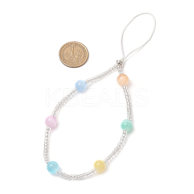 Dyed Natural Selenite & Glass Seed Round Beaded Phone Hand Strap Chains HJEW-JM03363-01-1
