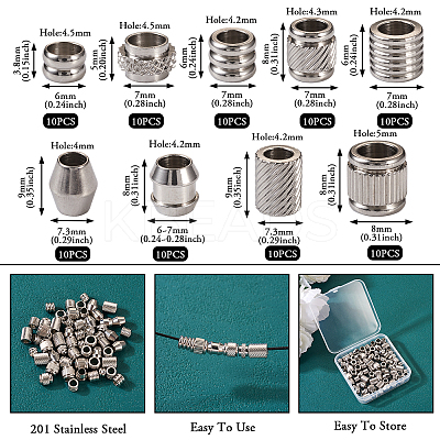 90Pcs 9 Styles 201 Stainless Steel European Beads STAS-TA0001-99-1