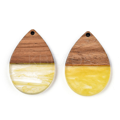 Transparent Resin & Walnut Wood Pendants RESI-N039-25H-1