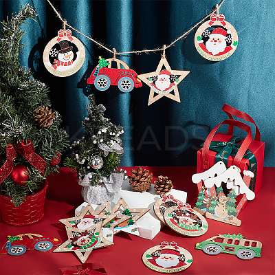 22Pcs 11 Style Christmas Theme Natural Wood Big Pendants WOOD-CA0001-51-1