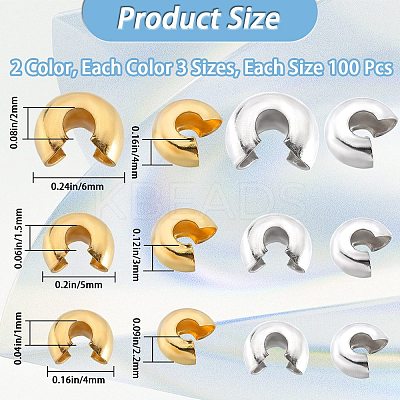 600Pcs 6 Styles Brass Crimp Beads Covers KK-SP0001-92-1