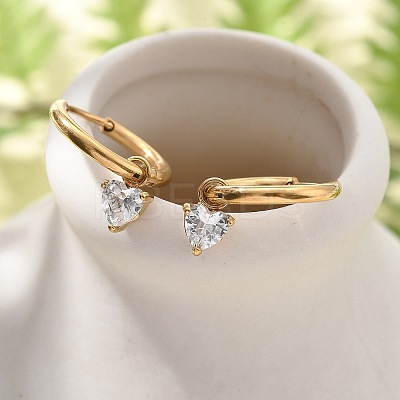 304 Stainless Steel Micro Pave Cubic Zirconia Hoop Earrings Ion Plating(IP) LS-STAS-R004-03G-02-1