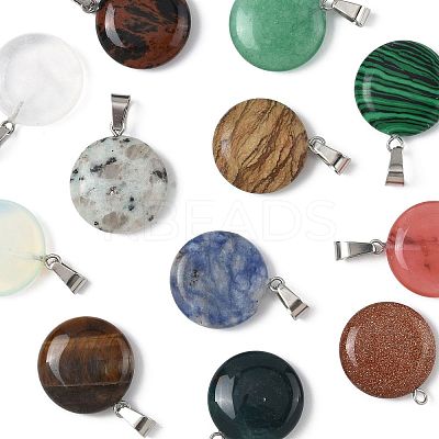 12Pcs 12 Styles Natural & Synthetic Mixed Gemstone Pendants G-FS0005-91-1