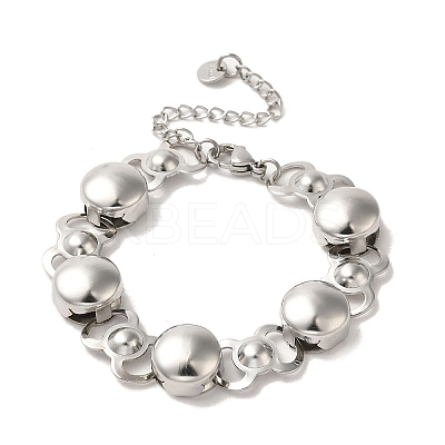 Non-Tarnish 304 Stainless Steel Flat Round Link Chain Bracelet BJEW-Q776-02A-01-1