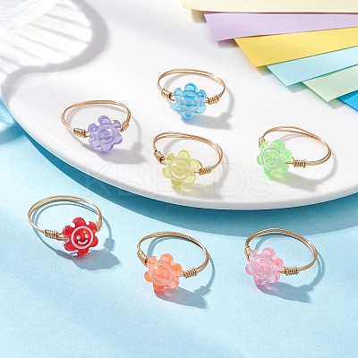 Copper Wired Acrylic Finger Rings RJEW-JR00958-01-1