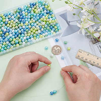 560Pcs 7 Colors Baking Paint Pearlized Glass Pearl Round Bead HY-AR0001-15B-1