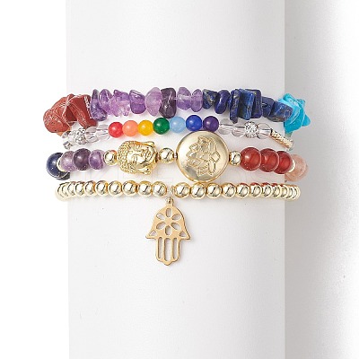 4Pcs 4 Style Natural Mixed Gemstone Beaded Stretch Bracelets Set BJEW-JB09222-1