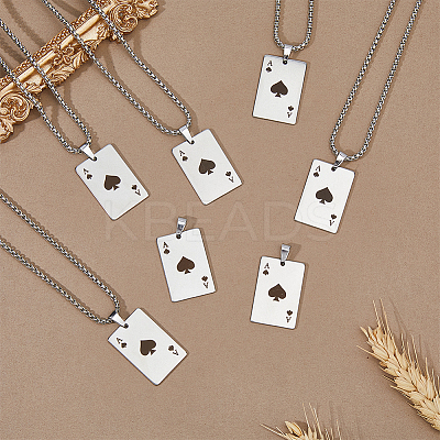 8Pcs Heart Playing Card Stainless Steel Enamel Pendant Necklaces NJEW-FH0001-11A-1