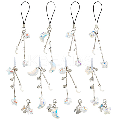 4Pcs Glass & Brass Mobile Straps and Mobile Dustproof Plug and Pendatn Decoration Kits HJEW-OC00029-1