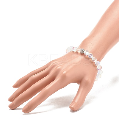Synthetic Moonstone Round Beaded Stretch Bracelet with Rhinestone BJEW-JB07888-01-1
