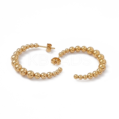 201 Stainless Steel Beaded C-shape Stud Earrings with 304 Stainless Steel Pins EJEW-B016-05B-G-1