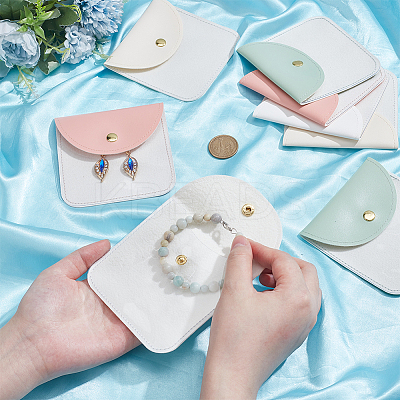 8Pcs 4 Colors PU Leather Jewelry Envelope Pouches Gift Bags with Snap Button and Clear Window ABAG-PH0001-62A-1