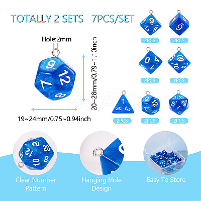 2 Sets Resin Polyhedral Dice Pendants Set RESI-TA0003-18C-1