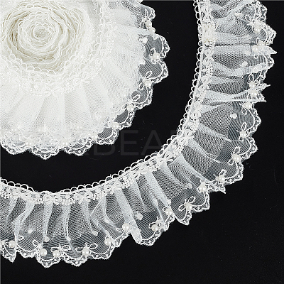 4 Yards Polyester Pleated Bowknot Lace Ribbons OCOR-WH0086-63-1