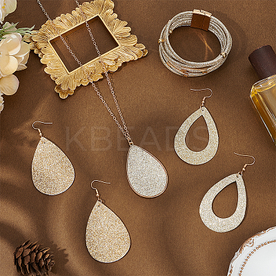 Imitation Leather Teardrop Pendant Necklace & Dangle Earrings & Multi-Strand Bracelet SJEW-UN0001-18A-1