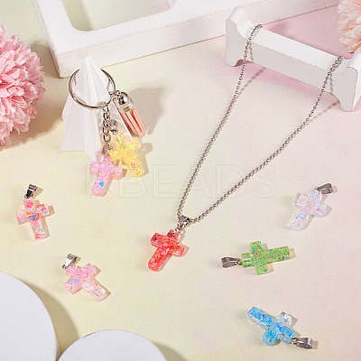 15Pcs Luminous Resin Sequins Pendants RESI-TA0004-20B-1
