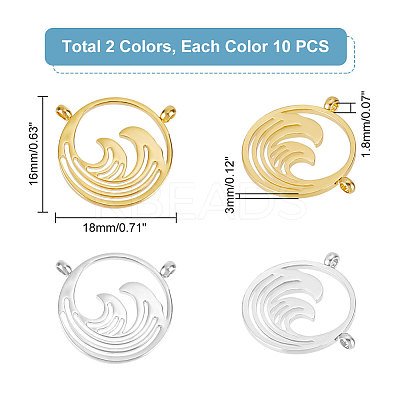 20Pcs 2 Colors 304 Stainless Steel Pendants STAS-UN0044-38-1