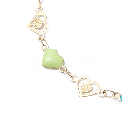 304 Stainless Steel Enamel Colorful Heart Link Anklets AJEW-AN00642-1