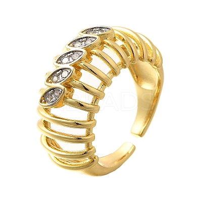 Brass Micro Pave Clear Cubic Zirconia Cuff Rings RJEW-U035-09GP-1