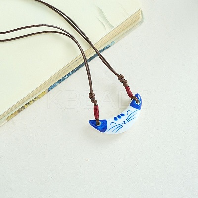 Porcelain Pendant Adjustable Imitation Leather Cord Necklaces for Women FS-WGE6687-09-1