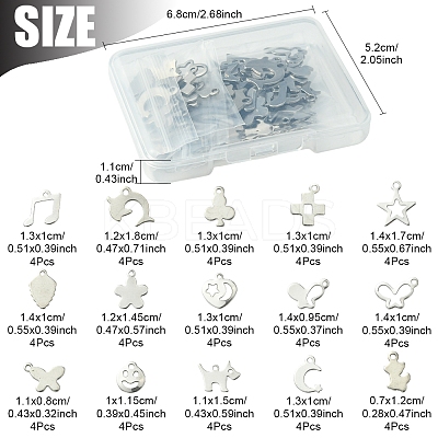 64Pcs 16 Styles Anti-Tarnish 201 Stainless Steel Charms STAS-FS0001-63-1