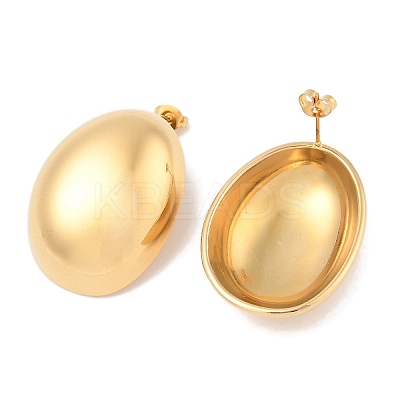 Ion Plating(IP) 304 Stainless Steel Oval Stud Earrings EJEW-B108-04G-1