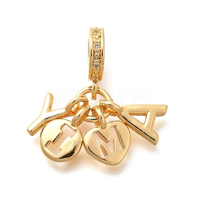 Brass Clear Cubic Zirconia Letter Y A European Dangle Charms KK-U048-23G-1
