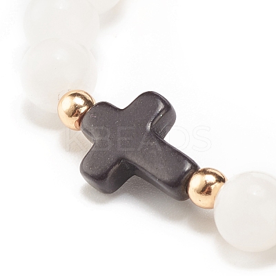 Natural White Jade & Synthetic Turquoise(Dyed) Stretch Bracelet with Cross BJEW-JB08295-01-1