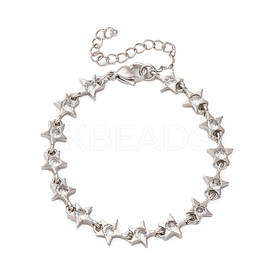 Brass Micro Pave Clear Cubic Zirconia Link Bracelets for Women BJEW-D342-01P-1