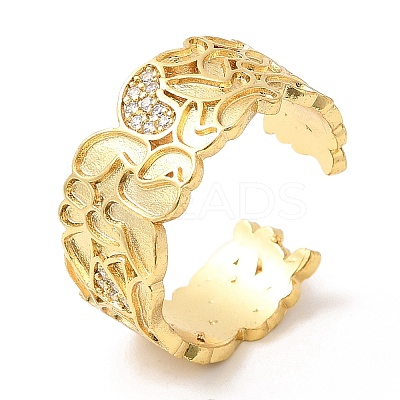 Rack Plating Brass Pave Clear Cubic Zirconia Open Cuff Rings RJEW-Q770-33G-1