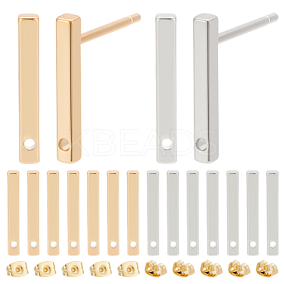 20Pcs 2 Styles Brass Rectangle Stud Earring Findings KK-BC0012-25-1