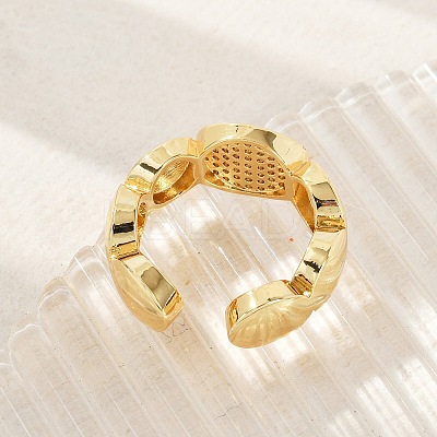 Brass Micro Pave Clear Cubic Zirconia Open Cuff Rings for Women LS-RJEW-M026-01G-01-1