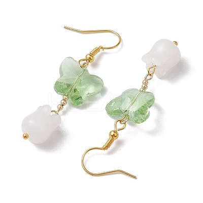 Butterfly Transparent Glass with Natural White Jade Dangle Earrings EJEW-JE05804-02-1