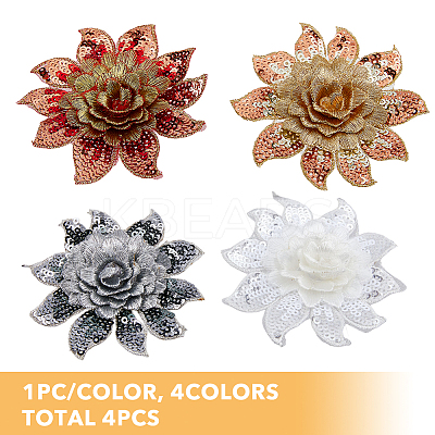 4Pcs 4 Colors 3D Flower Pattern Polyester Fabrics Computerized Embroidery Cloth Sew on Appliques PATC-NB0001-15C-1
